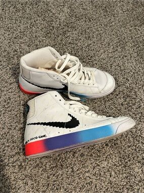 Nike mens White High-Top Sneakers with Rainbow Gradient Accent 10